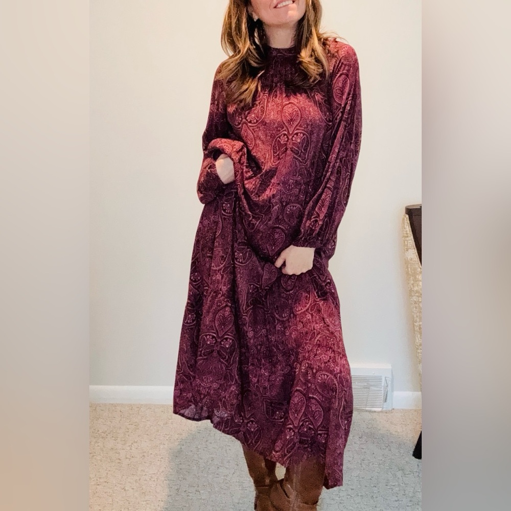 a new day Burgundy Paisley Long Sleeve Dress